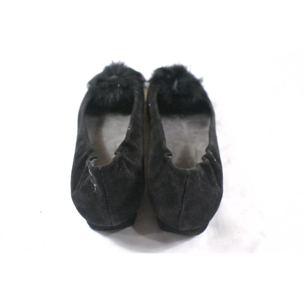 Stuart Weitzman Black Suede Fur Pom Pom Ballet Flats Elastic Scrunch Sz 8.5M Spa - Picture 9 of 9
